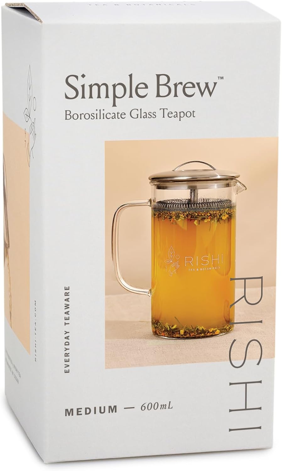 Rishi Tea Simple Brew Teapot - For 12oz Loose Tea Preparation, Built-in Strainer, Everyday Teaware, Easy to Clean, Borosilicate Glass, Enjoy Hot or Iced Tea - 400ml