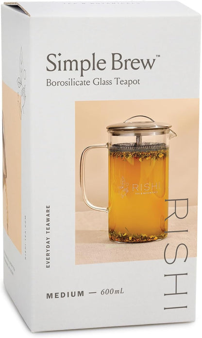 Rishi Tea Simple Brew Teapot - For 12oz Loose Tea Preparation, Built-in Strainer, Everyday Teaware, Easy to Clean, Borosilicate Glass, Enjoy Hot or Iced Tea - 400ml