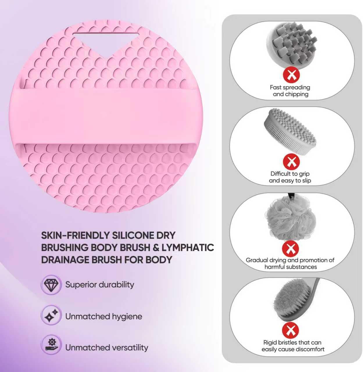 Silicone Body Scrubber -Anti Zinc Infused Exfoliating Body Scrubber | Anti Slip Silicone Loofah,Stiff & Soft Bristles for Cellulite Reduction,Blood Circulation - Black