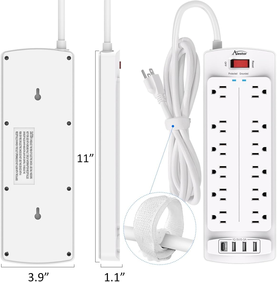 ALESTOR 6 Ft Surge Protector Power Strip with 12 Outlets and 4 USB Ports