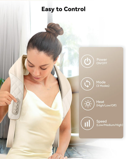 Snailax Cordless Neck Massager with Heat for Pain Relief Deep Tissue, 4D Kneading,Rechargeable Shiatsu Back Neck Massager for Neck, Shoulders Back，Gift for Father