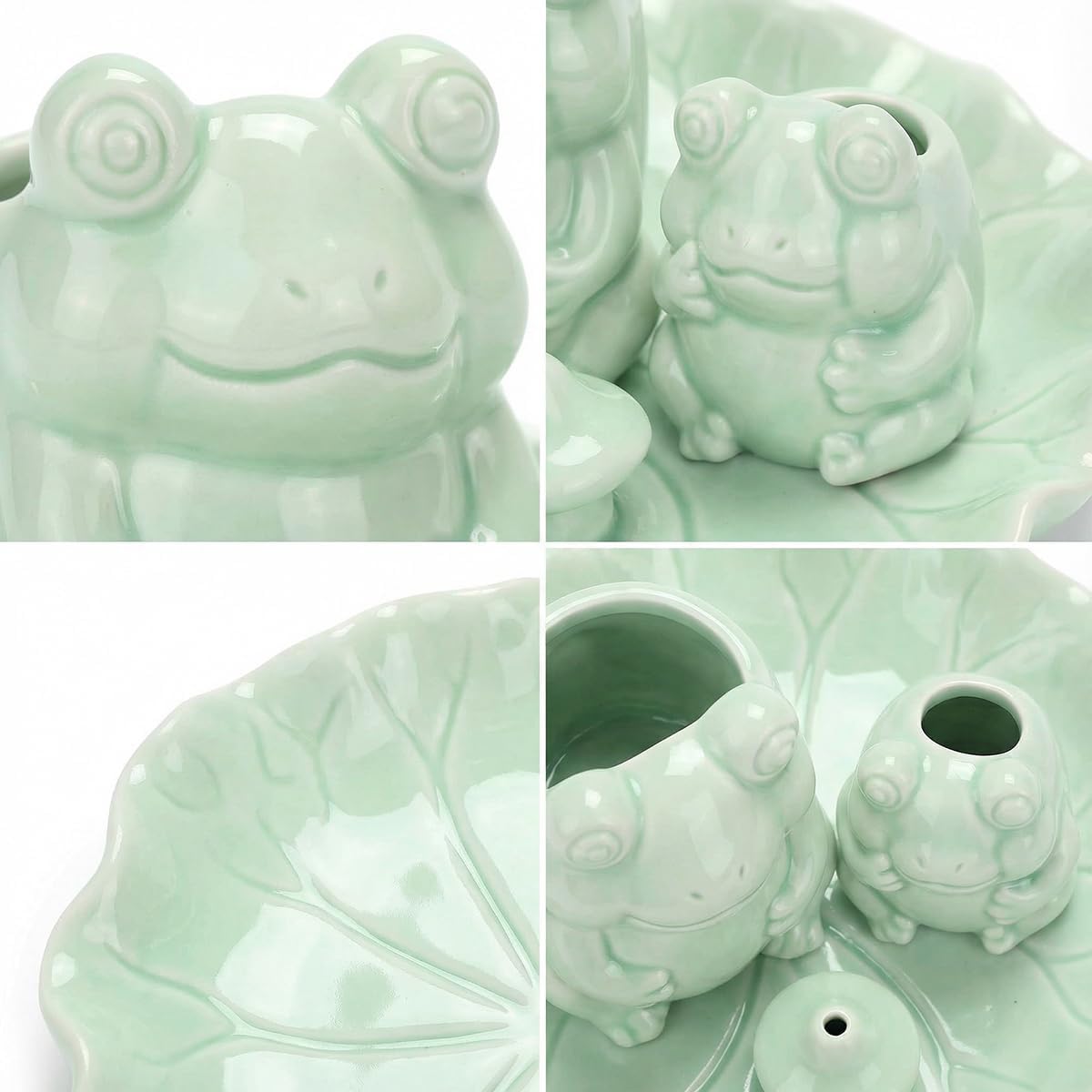 ChangWanna Frog Incense Stick Holder - Ceramic Insence Burner Ash Catcher, Insense Stand with 45 Sandalwood Sticks, Ornament for Aromatherapy/Yoga/Meditation/Home Living Room Office Decor