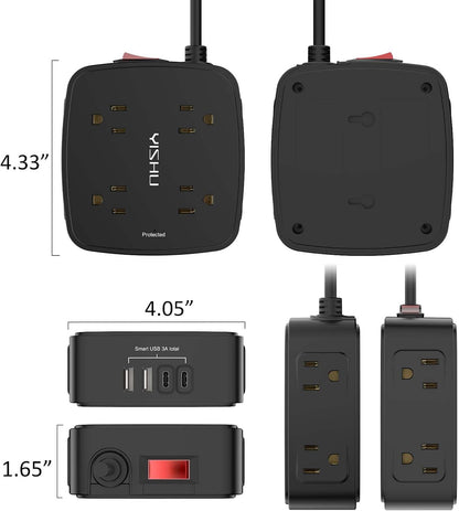 YISHU 6Ft Surge Protector Power Strip with 8 Widely Outlets & 4 USB Ports