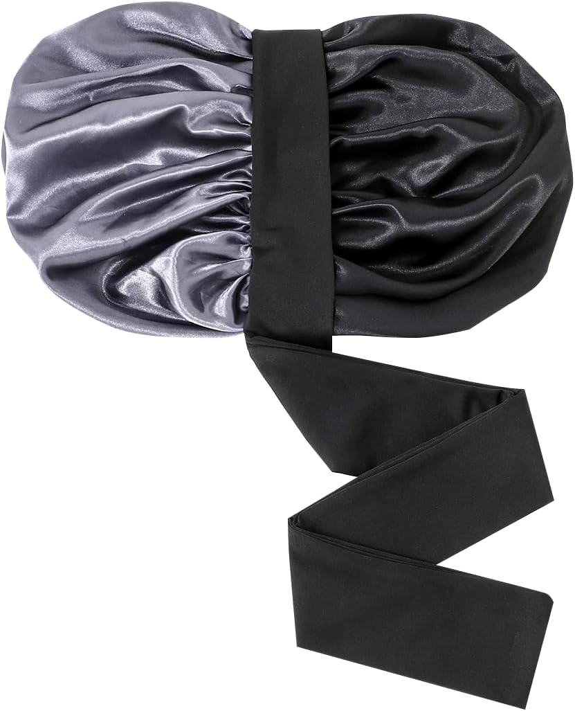 GDTOGRT Satin Silk Bonnet for Sleeping Women - Double Layer Sleep Hair Bonnets Caps for Curly Braid Hair with Tie Band