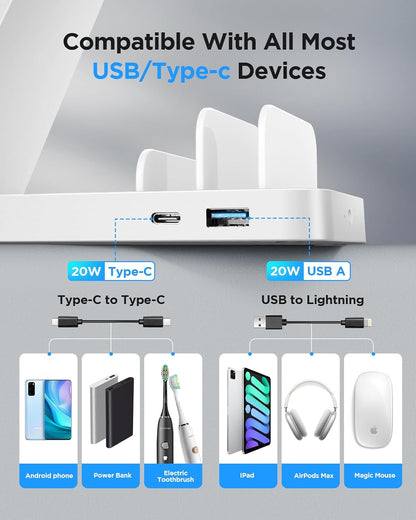 Charging Station for iPhone,5 in 1 Wireless Charger Stand Dock for Apple: Mag-Safe Charging Station for Multiple Devices Apple iPhone 17 16 15 14 13 12 Pro Max Plus Apple Watch iWatch Magnetic(White)