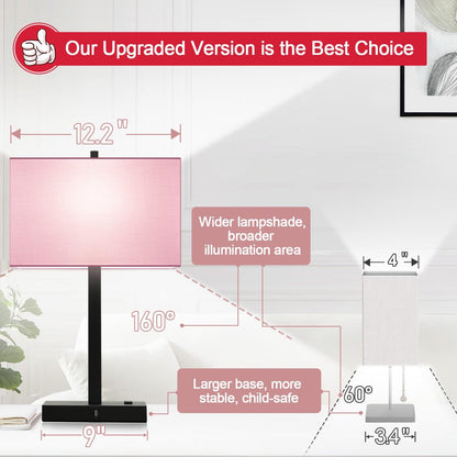 21" Touch Bedside lamps with 2 USB & AC Outlets, 3-Way Dimmable Bedside Table Lamps Set of 2 for Bedroom Living Room Office Reading, Gray Shade Lamps for Night Stands, 5000K LED Bulbs Included