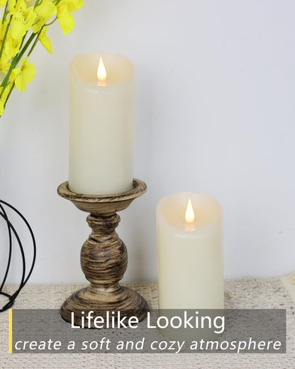 TECHLONG Flickering Flameless Candles with 3D Moving Flame, Last 1000+ Hours Battery Operated Candles with Timer, Ivory Real Wax Pillar Electric LED Candle for Wedding Christmas Party/3" x 5"