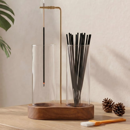 Incense Holder for Sticks with Glass Ash Catcher - Upside Down Anti-Ash Flying Incense Burner & Stick Storage Organizer, Ideal for Meditation, Yoga, Zen Home Decor, Spa Relaxation Gift