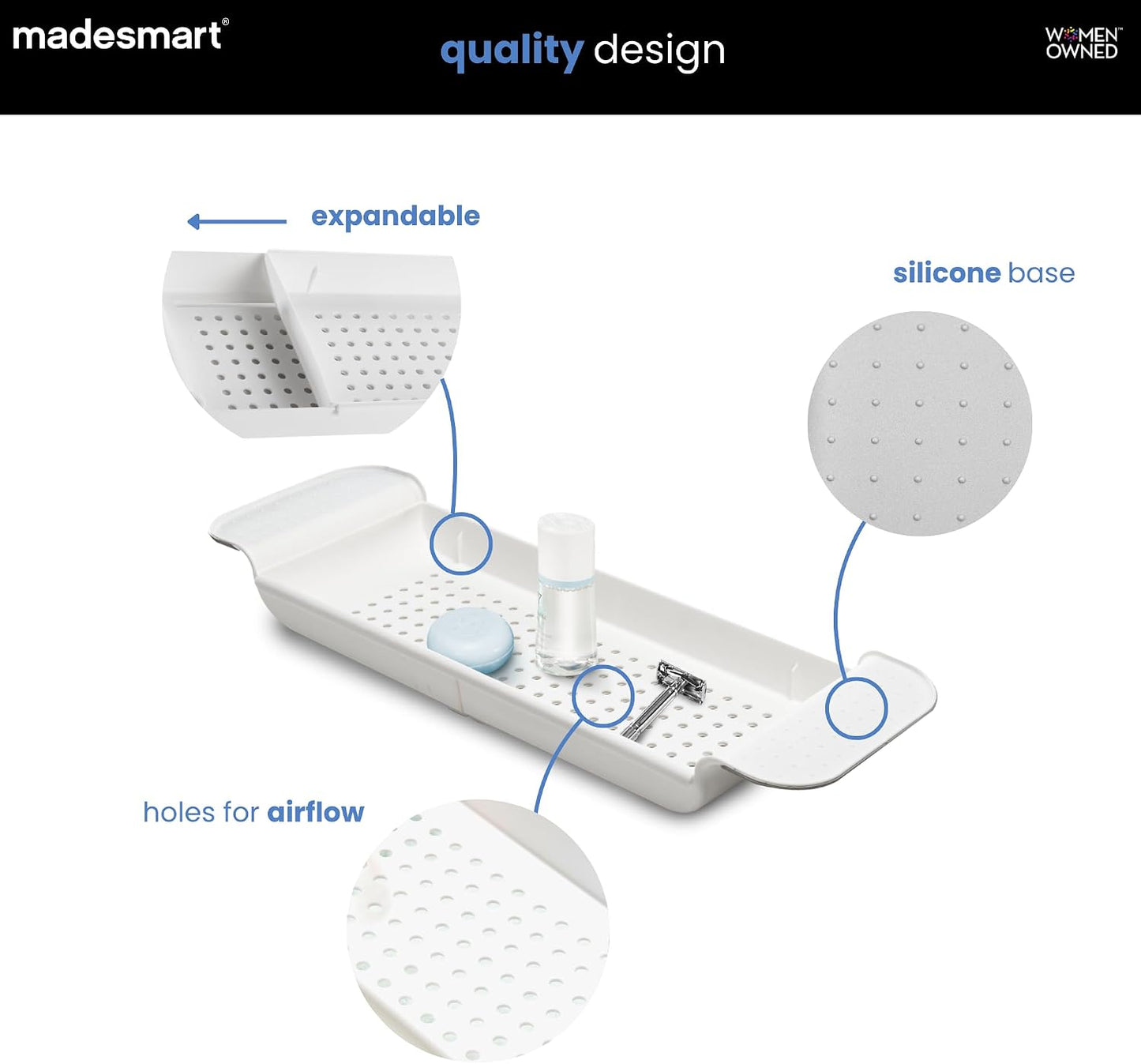 madesmart Expandable Bath Tray, White