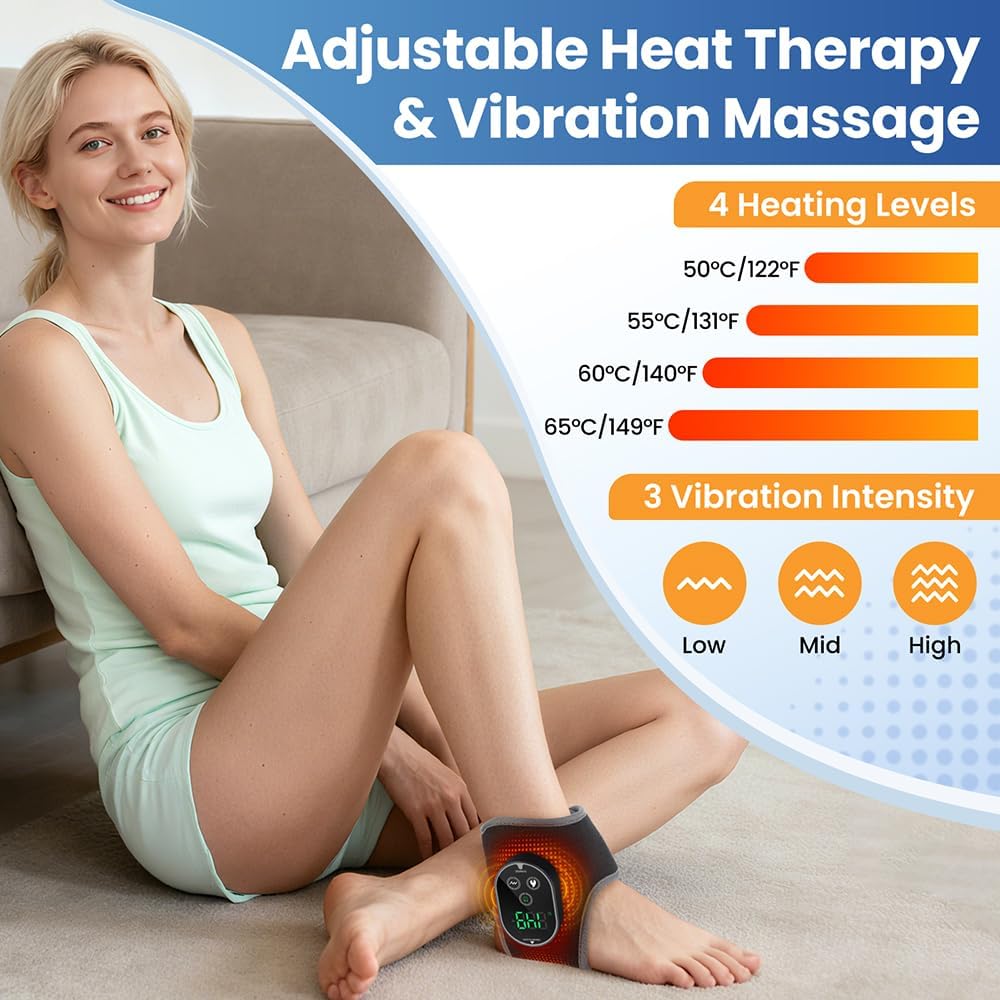 Foot Massager for Neuropathy Plantar Fasciitis Pain Relief, Foot Renew Ankle Massager, Ankle Heating Pad Heated Brace Wrap with 4 Heat Levels and 3 Vibration Modes for Women Men (Grey)
