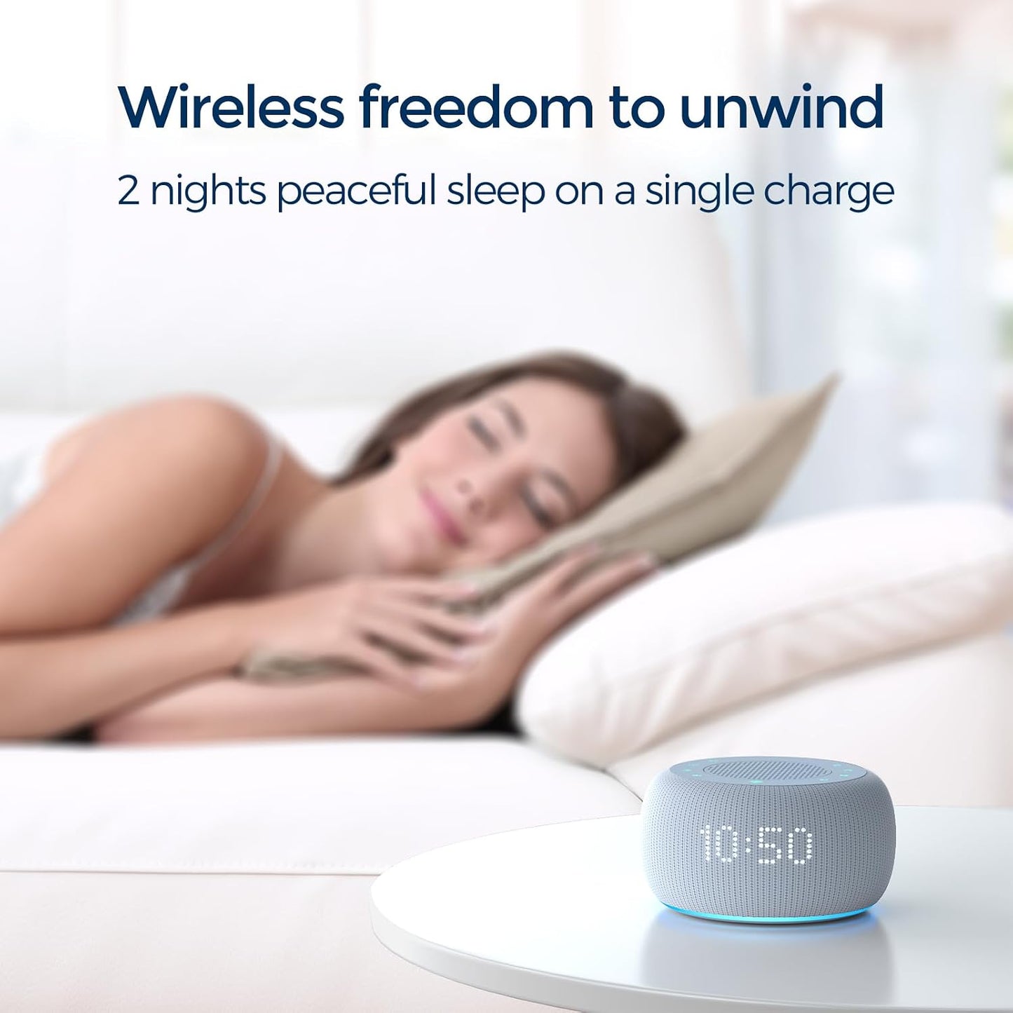 Buffbee Alarm Clock with Sound Machine for Bedrooms – 2-in-1 White Noise Machine for Sleep, Gentle Wake-Up with Soft Alarm Sounds, Ambient Night Light, Plug-in, Sleep Better, Wake Gently