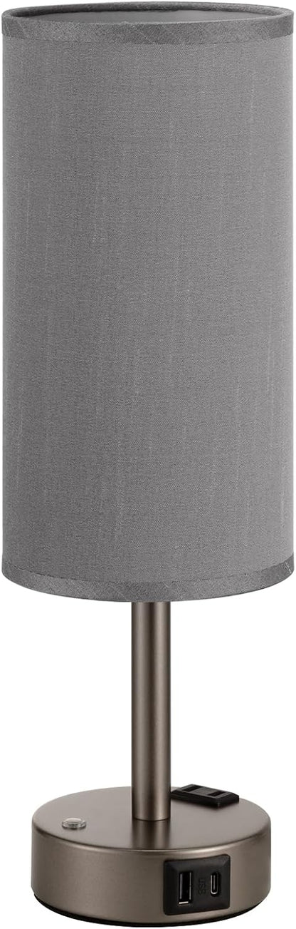 Touch Bedside Table Lamp with Memory - Stepless Dimmable Lamp for Bedroom, Small Nightstand Lamp with Dual USB Charging Ports and AC Outlet, Wood Night Light, Desk Lamp for Nursery, Living Room, Dorm