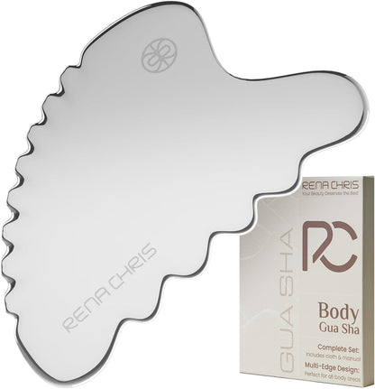 Rena Chris Body Gua Sha Tools, Natural Xiuyan Jade Guasha Tool, Manual Massage Sticks for Jawline Sculpting and Puffiness Reducing, Whole Body Skin Care Massager (Green)