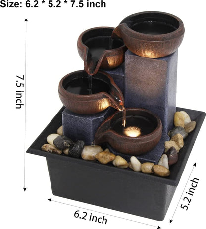 Small Indoor Water Fountain, Zen Meditation Waterfall Feature with Automatic Pump & Natural River Rocks, Tabletop Waterfall Fountain for Office Living Room Bedroom, 7.48” Tall