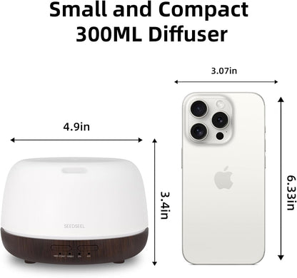 SEEDSEEL 300ML Essential Oil Diffuser with 7-Color LED Lights and Remote Control, Modern Minimalist Design, High-Efficiency Ultrasonic Mist Aromatherapy Diffuser for Home