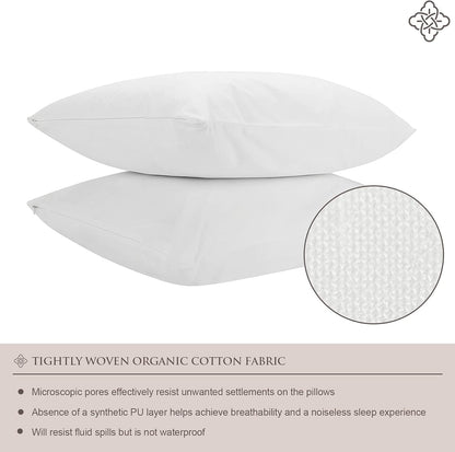 Bioweaves 100% Organic Cotton Breathable Pillow Protectors GOTS Certified with Zipped Closure – Standard, 20 x 26 inches, 2-Pack