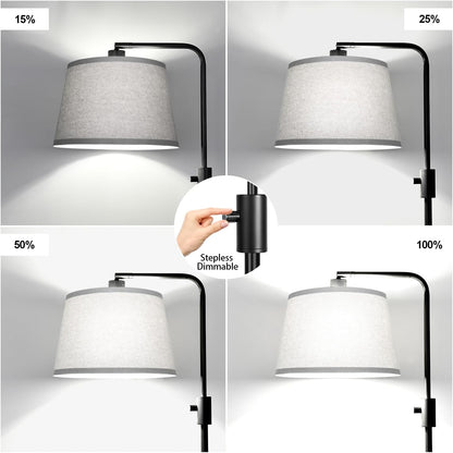 【Upgraded】 Dimmable Floor Lamp, 1000 Lumens LED Edison Bulb Included, Arc Floor Lamps for Living Room Modern Standing Lamp with Linen Shade, Tall Lamp for Bedroom Office Dining Room- Black