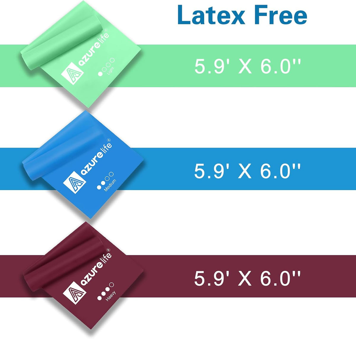 A AZURELIFE Resistance Bands,Professional Long Non-Latex Elastic Stretch Bands,Exercise Bands for Physical Therapy, Yoga, Pilates, Rehab, at-Home or The Gym Workouts, Strength Training