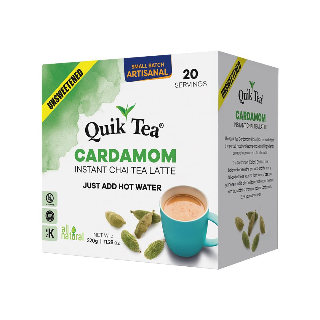 QuikTea Instant Chai Tea Latte Mix, Masala, Unsweetened, 20 Sachets