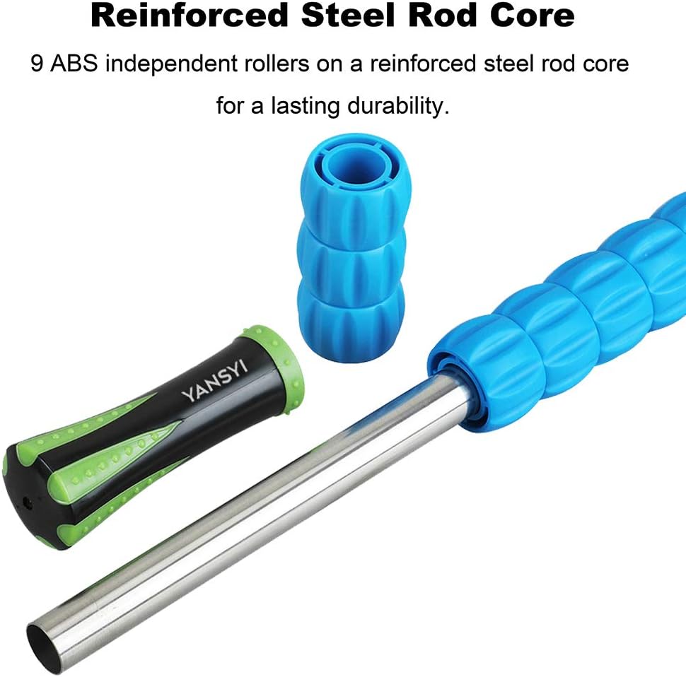 YANSYI Professional 9-Roller Deep Tissue Massage Stick - Portable Muscle Recovery Roller for Athletes, Relieves Post-Workout Soreness & Leg/Back Pain - Portable Physio Tool (Blue 1)
