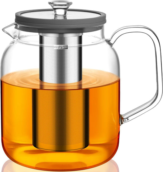 Aquach 68oz Glass Teapot Stovetop Safe with Loose Leaf Tea Steeper | Dishwasher Safe, Borosilicate Glass, Plastic-free, 68oz Family Capacity, Easy-clean Opening, Refrigerator Friendly