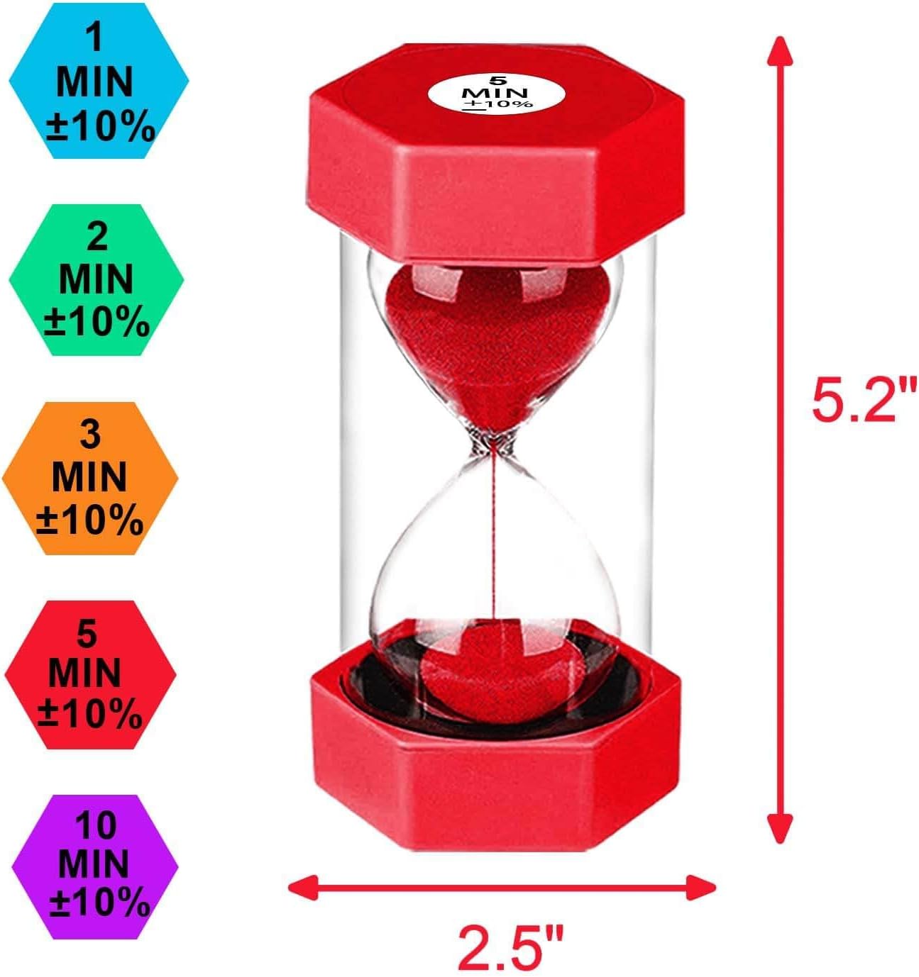 Sand Timers for Kids, 1/2/3/5/10/30 Minutes Acrylic Hourglass Sand Clock, Colorful Plastic Sand Watch Hour Glass Sandglass for Classroom, Games, Kitchen (Pack of 6)