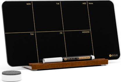 Desktop Glass Weekly Planner Whiteboard with Detachable Wood Stand,Small Portable Dry Erase Calendar to Do List White Board 12x6" for Office, Home, Schools, Marker&Eraser Included, Yeoux