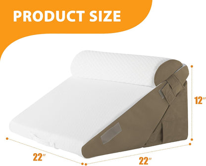 Ruqmuis 3PCS Wedge Pillow Set for After Surgery, Adjustable 9&12 Inch Bed Wedge Pillow for Sleeping, Incline Pillow Wedge for Headboard, Post Surgery, Acid Reflux, Neck&Back Support, White/Grey