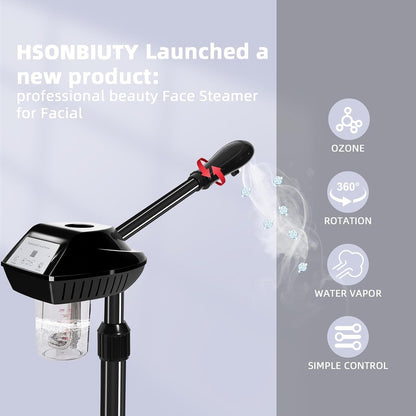 Facial Steamer Professional with More Steam for Deep Cleansing and Hydration, Estheticians Steamer on Wheels with Time Setting, Face Steamer Adjustable Height for Beauty, Spa and Home Use（Golden）
