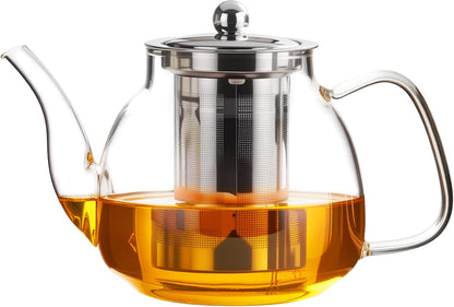 PARACITY Glass Teapot Stovetop 40 OZ/1200ml, Borosilicate Clear Tea Kettle with Removable 18/8 Stainless Steel Infuser, Teapot Blooming and Loose Leaf Tea Maker Tea Brewer for Camping, Travel