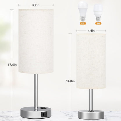 Dicoool Touch Table Lamp for Bedroom, 3 Way Dimmable Bedside Lamp with USB C & A Charging Ports - Small Desk Lamp for Dorm Room, College, Kids, Office, Living Room, White
