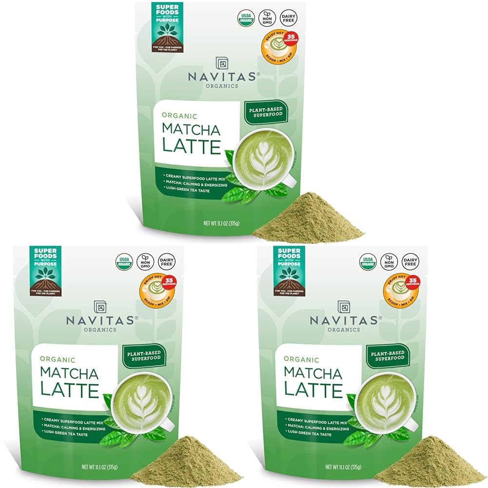 Navitas Organics Instant Matcha Latte Mix – Simple & Convenient Blend For Sweet & Creamy Latte – Mix With Water – Dairy Free & Low Sugar – USDA Organic, Non GMO, Gluten Free (11.1oz. Bag, 35 Servings)