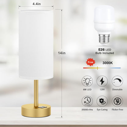 Dicoool Touch Bedside Table Lamp with USB - 3 Way Dimmable Wood Lamp for Bedroom Nightstand, Desk Lamp with Charging Station for Dorm, Living Room, Office, Kids Room, Small, 14in