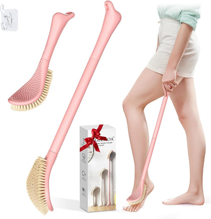 New Foot Brush with Adjustable Long Handle, 3-in-1 Foot Scrubber for Wet or Dry Brushing, 10.2’’- 27.5’’ Foot Scrub Brush for Senior, Pregnant, Disabled, or Injured, Gift-Box Packed(White)