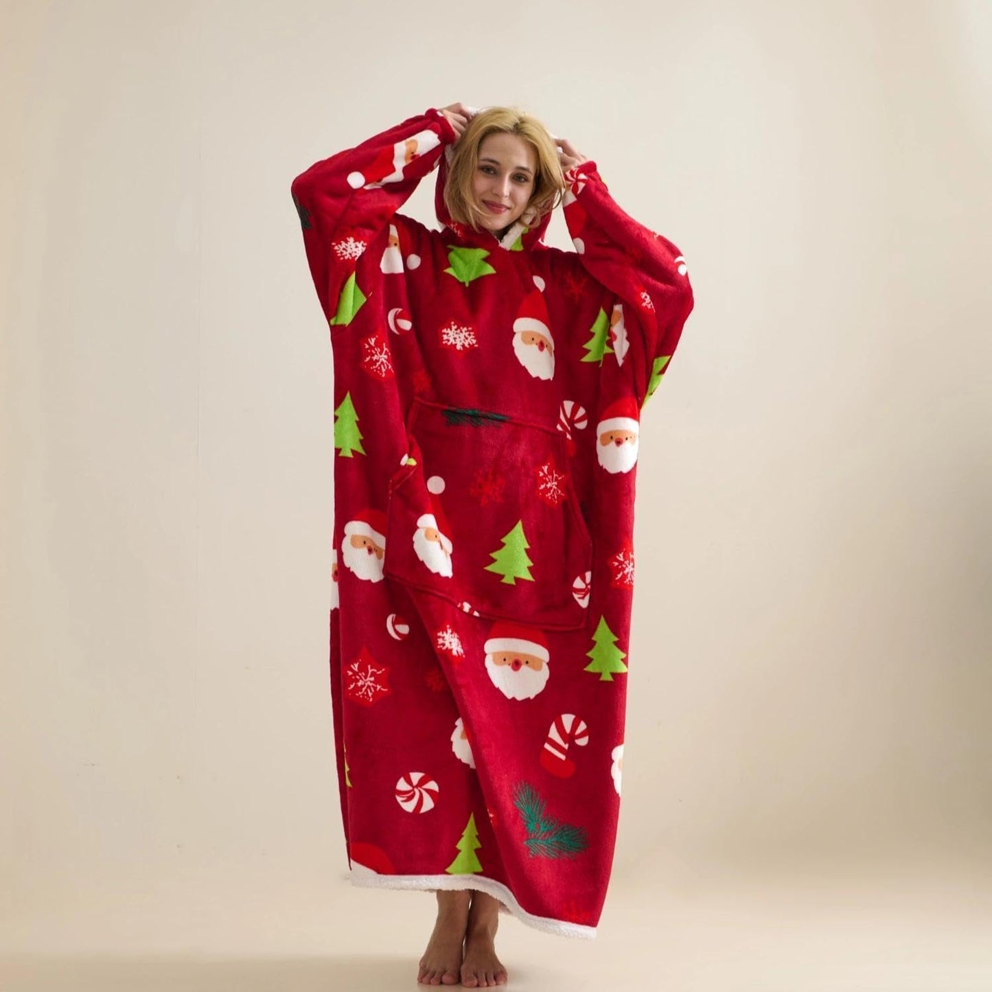 Wearable Blanket Sweatshirt Gifts for Women and Men, Warm and Cozy Giant Blanket Hoodie, Thick Flannel Blankets with Sleeves and Giant Pocket - Light Grey