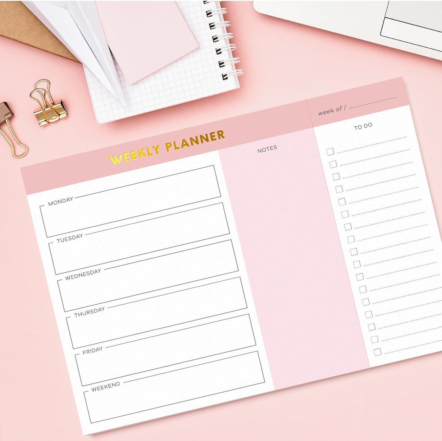 Sweetzer & Orange Weekly To Do List Pad. Gold Foil Weekly Organizer Notepad with Daily Agenda Squares. 7x10” Day Scheduler 2026 - Student Agenda, Work Log, and Checklist Note Pad.