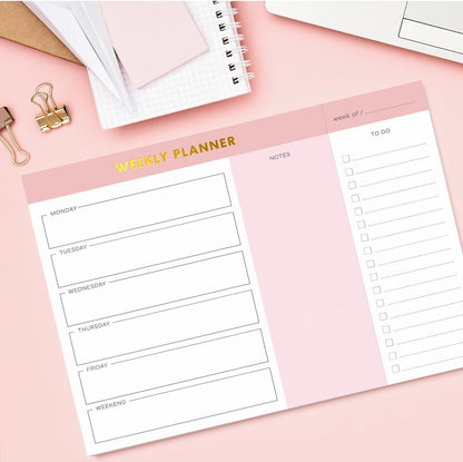 Sweetzer & Orange Weekly To Do List Pad. Gold Foil Weekly Organizer Notepad with Daily Agenda Squares. 7x10” Day Scheduler 2026 - Student Agenda, Work Log, and Checklist Note Pad.