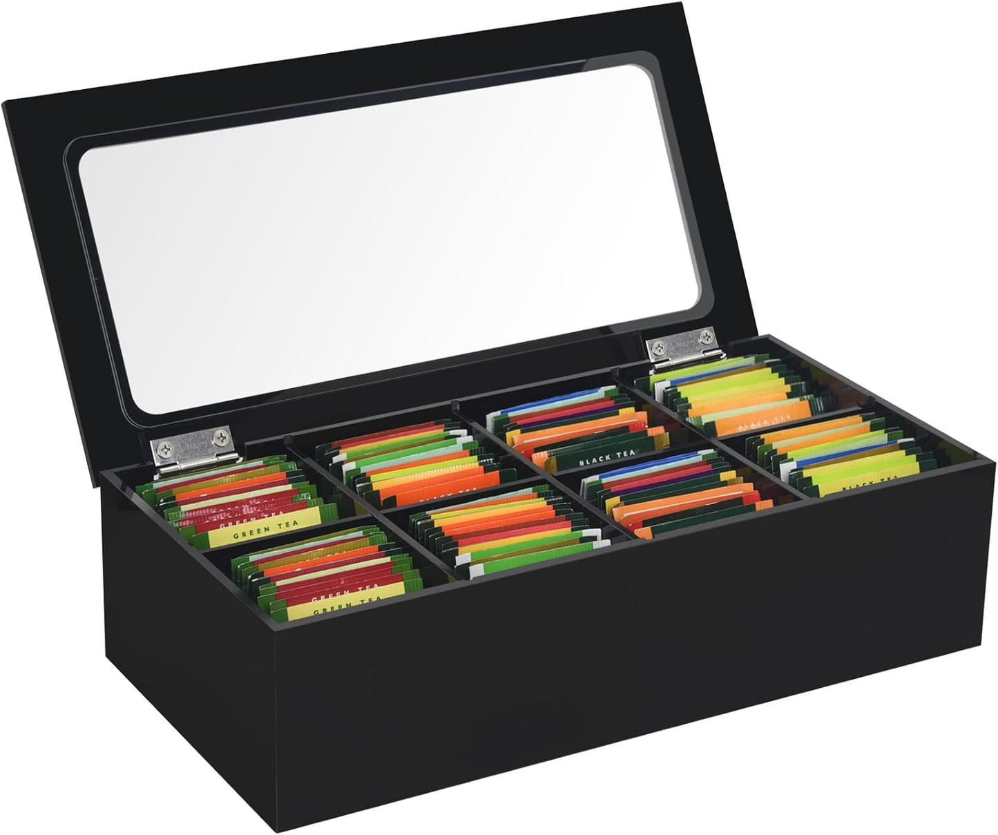 Tasybox Tea Bag Organizer, Acrylic Tea Box with Lid, Black Teabag Holder
