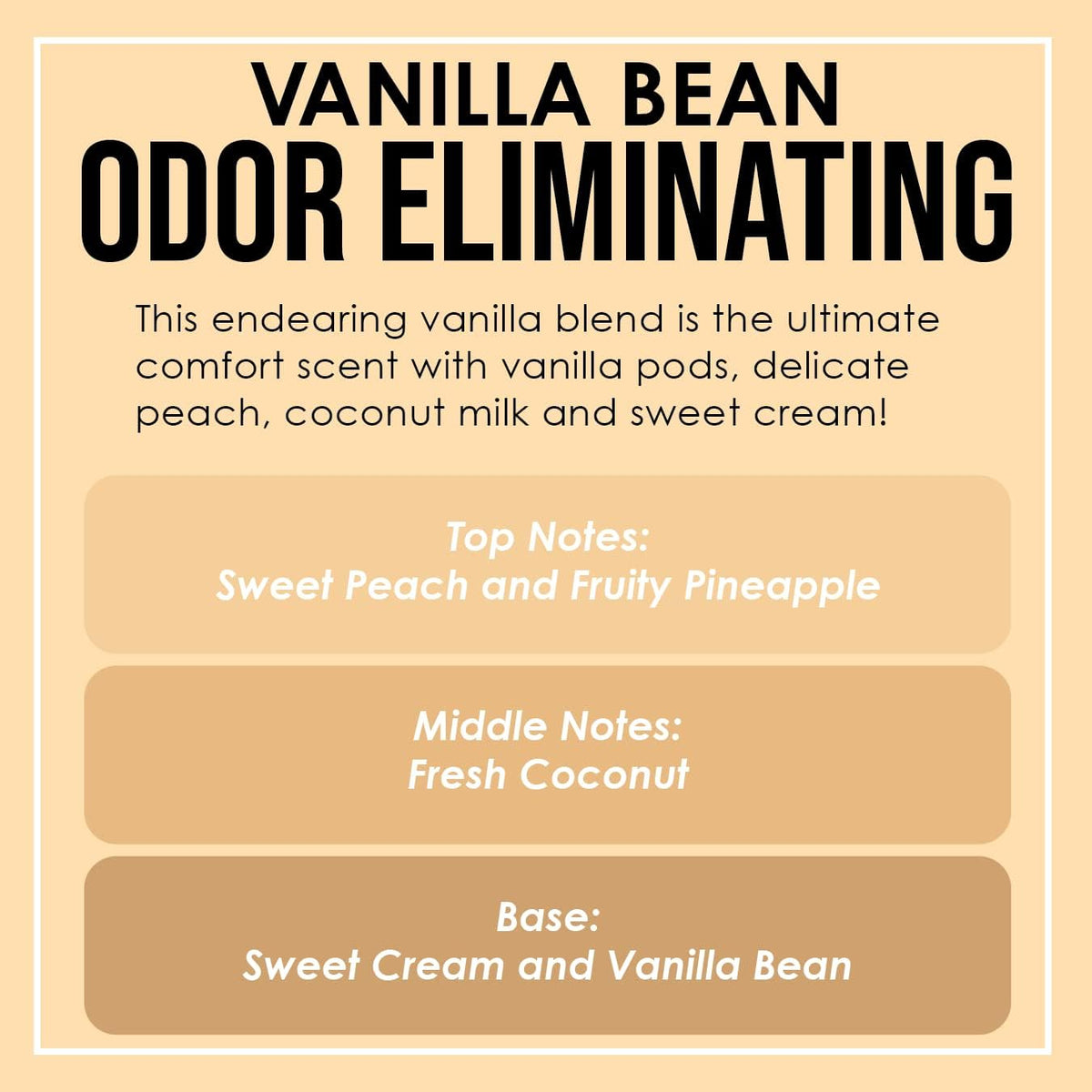 Vanilla Bean Odor Eliminating Highly Fragranced Candle - Eliminates 95% of Pet, Smoke, Food, and Other Smells Quickly - Up to 80 Hour Burn time - 12 Ounce Premium Soy Blend - Colors A