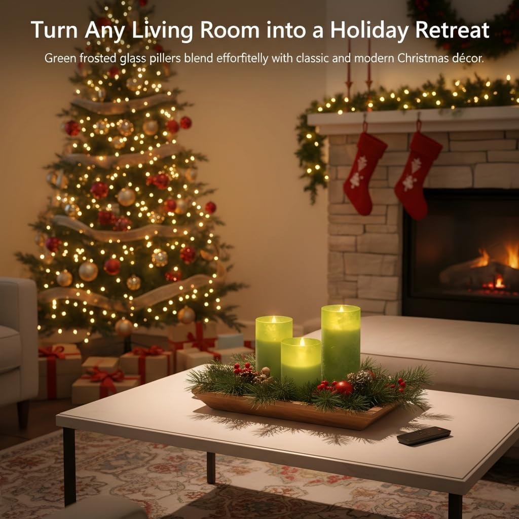ANGELLOONG Flickering Flameless Candles, Realistic Battery Operated Candles with Remote and Timer, Set of 3 LED Candles for Fall Room Home Wedding Decor Centerpieces Table Party Christmas Decorations