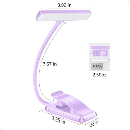 Gritin 19 LED Rechargeable Book Light for Reading in Bed with Memory Function- Eye Caring 3 Color Temperatures,Stepless Dimming Brightness,90 Hrs Runtime Lightweight Clip on Light for Book Lovers