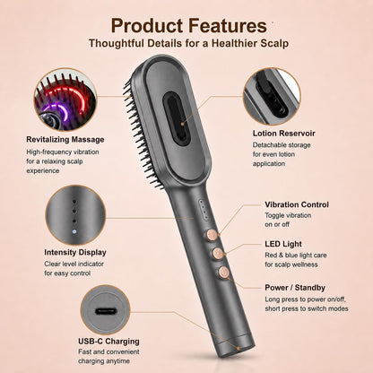 Dayln Electric Scalp Massager Hair Oil Applicator, Cordless Vibration Head Massager, Red Light Hair Brush, Deep Clean Comb for Home & Travel Silver