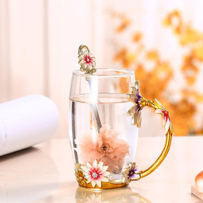 Enamel Glass Flower Tea Pot With Removable Loose Tea Leaf Infuser Tea Maker Teapot Set 30.4OZ Gifts for Women,Mom,Birthday