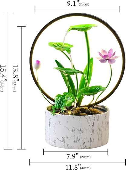 11‘’ H Pink Tabletop Water Fountain, Zen Desktop Waterfall, Indoor Lotus Desktop Decorative Fountain, Home Bathroom Bedroom Decor.