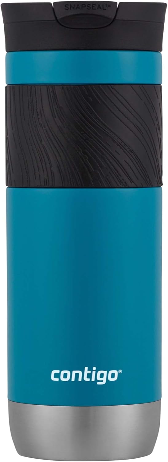 Contigo SNAPSEAL Insulated Stainless Steel Travel Mug with Grip 20oz. Blue Corn Transparent Satin & Midnight Berry