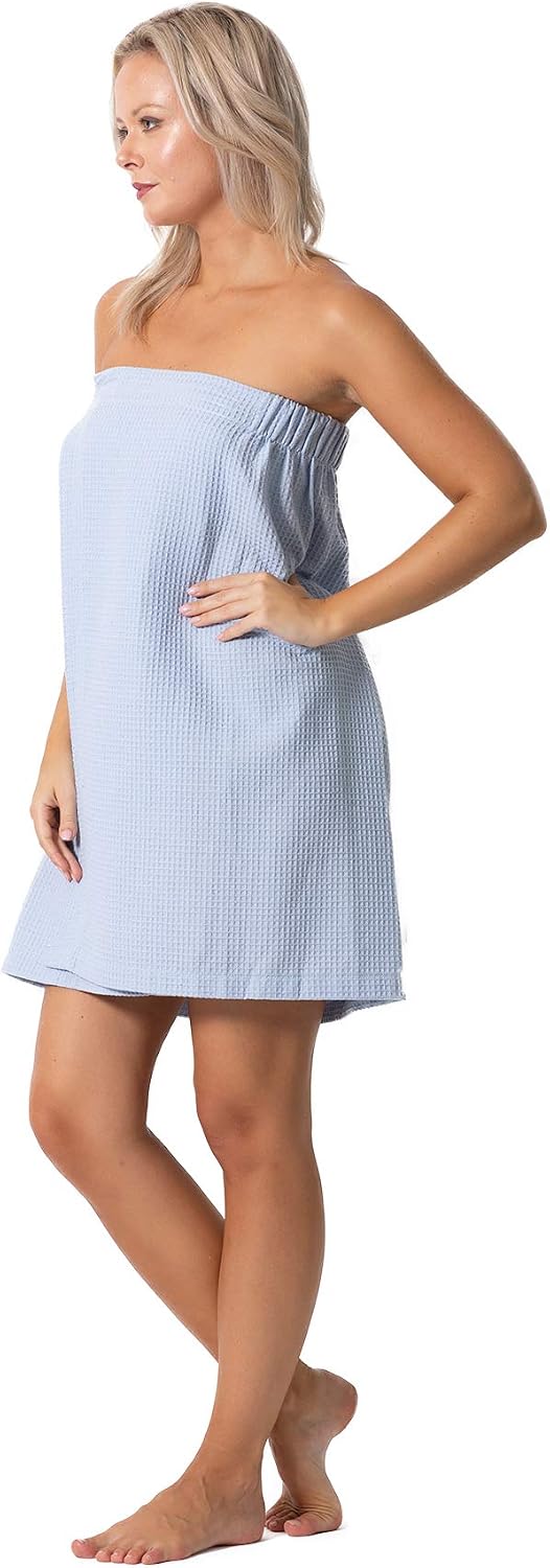 Turkish Linen Women’s Waffle Spa Body Wrap with Adjustable Closure