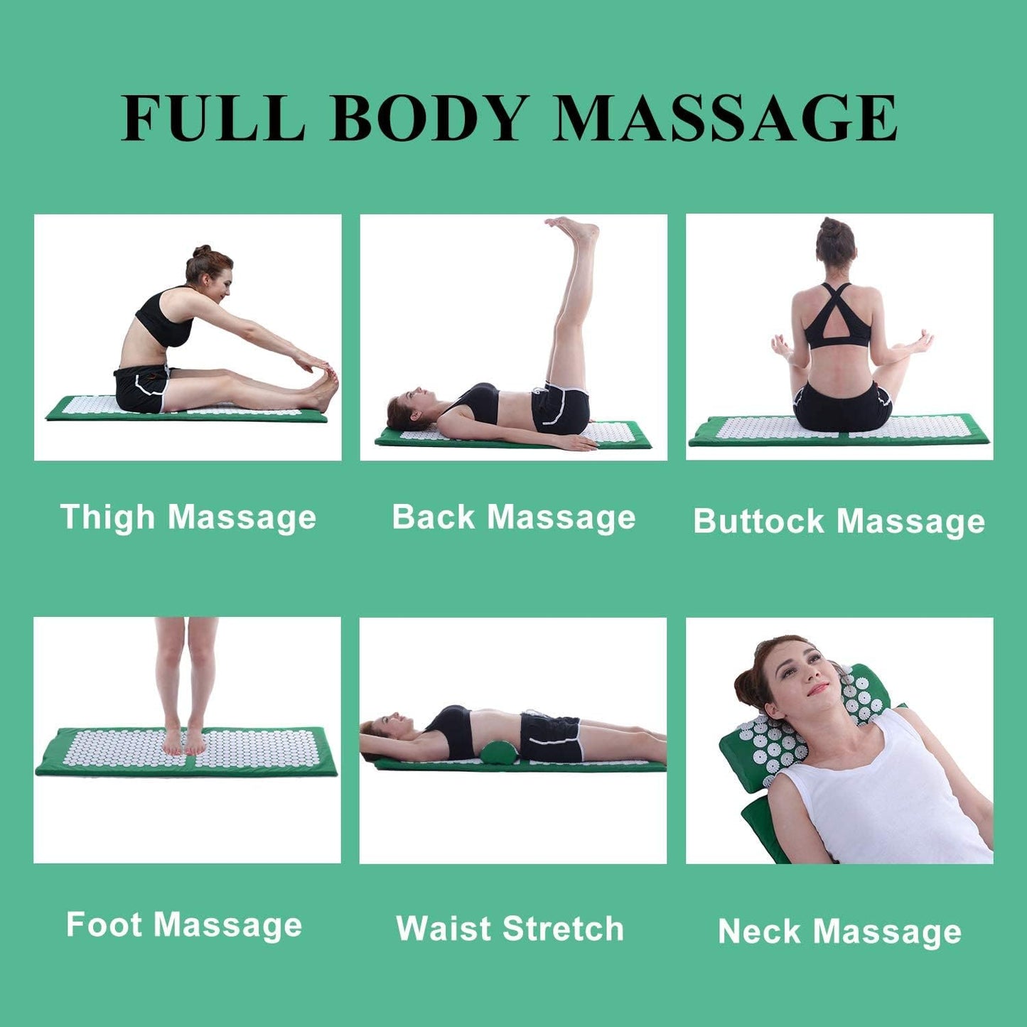 XiaoMaGe Acupressure Mat and Pillow Set with Bag - Extra Long Acupuncture Mat for Neck & Back Pain Relief- Naturally Relaxation Gift for Women - Stress Relief Massage Mat (Black)