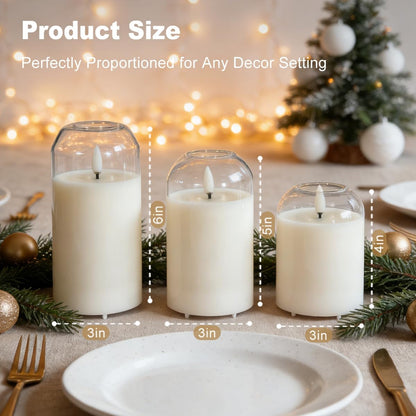 LEDHOLYT Rechargeable Flameless Glass Pillar Candles–Gifts for Women,–Set of 3, Realistic Flickering LED Flame,Remote & Timer, Ideal for Living Room, Bedroom & Halloween Festival Home Party Decor