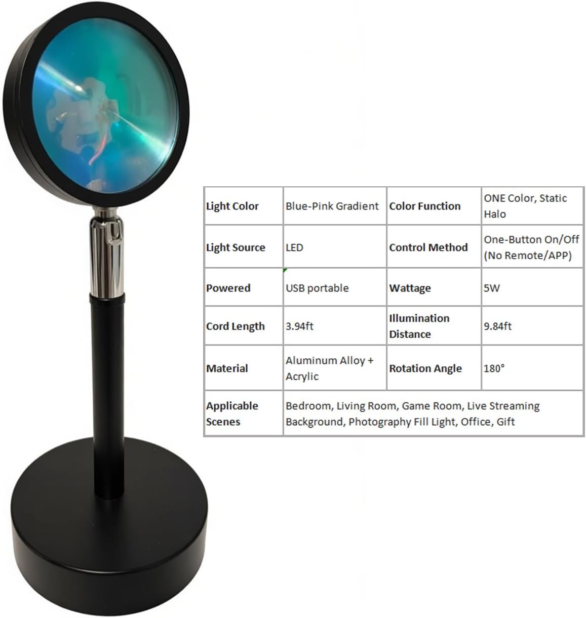 Jensense Sunset Lamp Golden Glow Closely Sunset Sunrise Feel Night Light Simple Mood Light Decor Bedroom Photography Live Streaming Background, NO APP, NO Color Changing