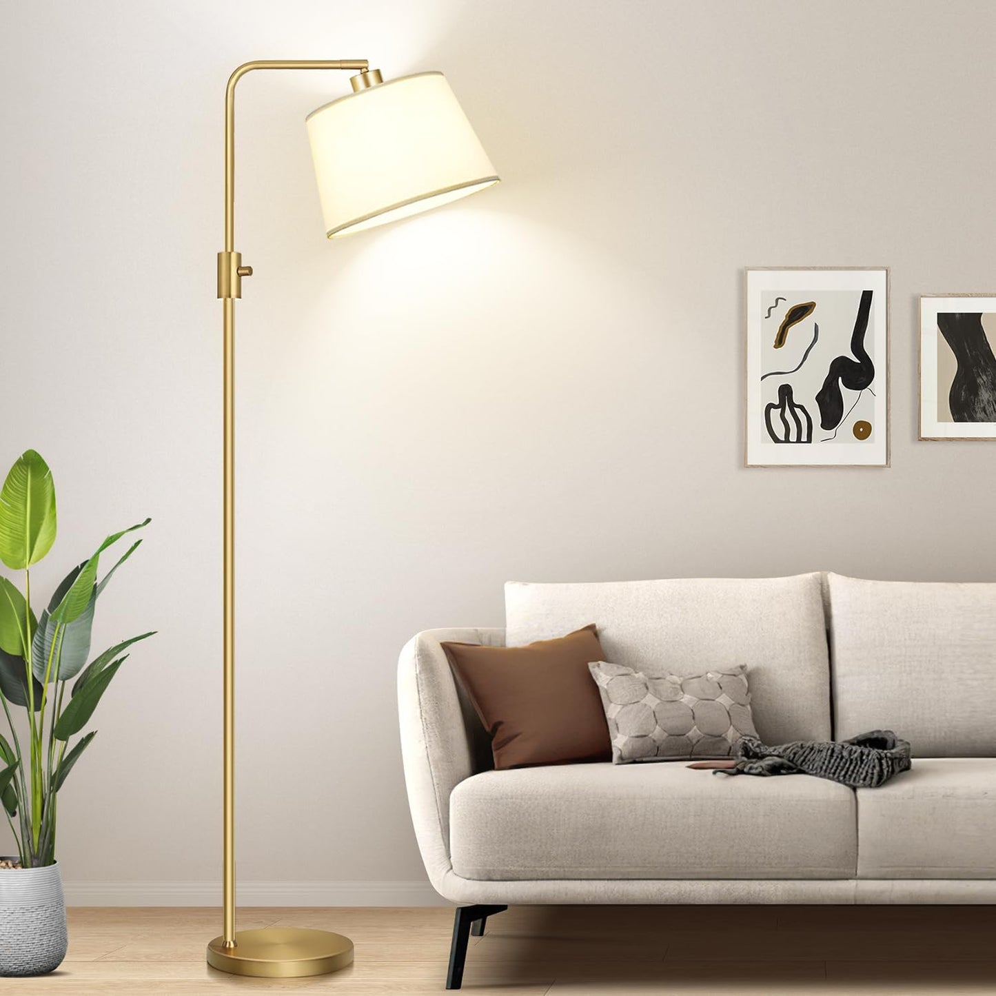 【Upgraded】 Dimmable Floor Lamp, 1000 Lumens LED Edison Bulb Included, Arc Floor Lamps for Living Room Modern Standing Lamp with Linen Shade, Tall Lamp for Bedroom Office Dining Room- Black